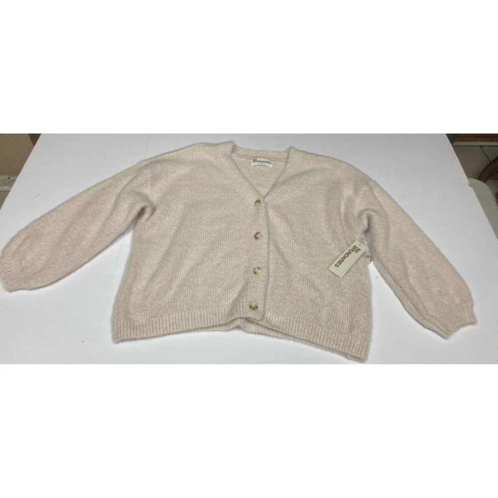 No Boundaries Girls L (12-14) Knit Cardigan Sweater Button Front V-Neck Beige
